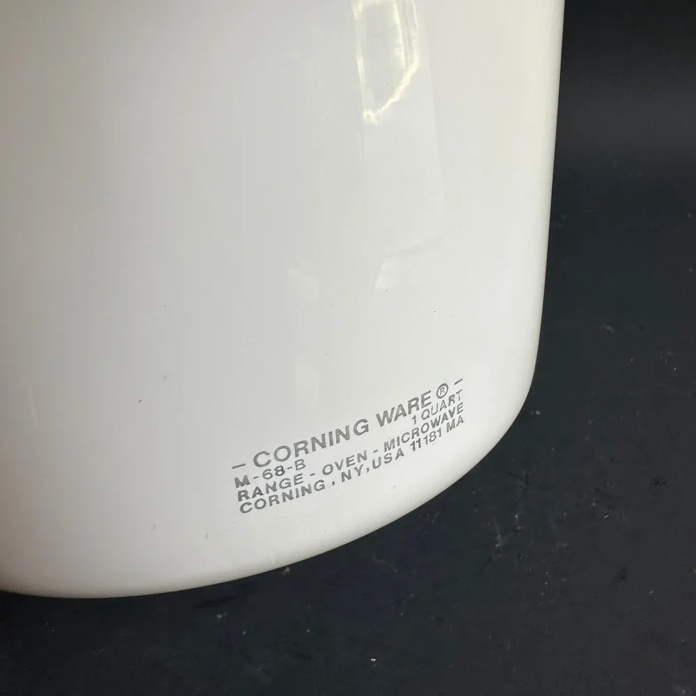 Corning Ware Saucepan Vintage White Pyroceram M-68-B 1 Quart Pour Spout 10.5in